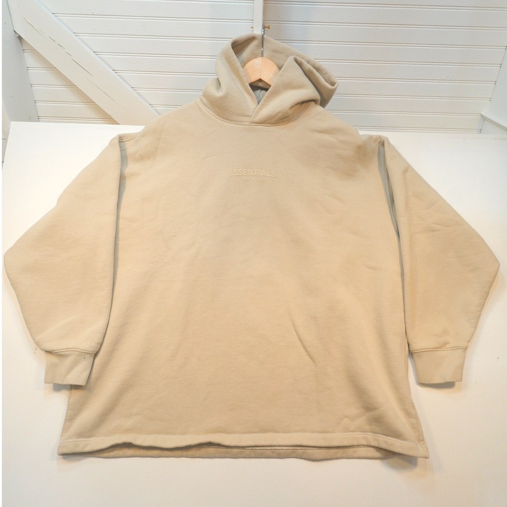Essentials Fear of God Classic Hoodie Size Large Beige Sweatshirt Logo Hood